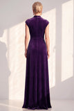 Velvet Ruched Dark Blue Mother of the Bride Dress with Cap Sleeves
