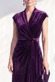 Velvet Ruched Dark Blue Mother of the Bride Dress with Cap Sleeves