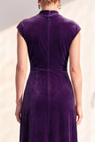 Velvet Ruched Dark Blue Mother of the Bride Dress with Cap Sleeves
