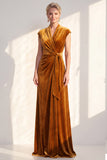 Velvet Ruched Dark Blue Mother of the Bride Dress with Cap Sleeves
