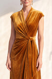 Velvet Ruched Dark Blue Mother of the Bride Dress with Cap Sleeves