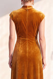 Velvet Ruched Dark Blue Mother of the Bride Dress with Cap Sleeves
