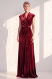 Velvet Ruched Dark Blue Mother of the Bride Dress with Cap Sleeves