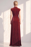 Velvet Ruched Dark Blue Mother of the Bride Dress with Cap Sleeves