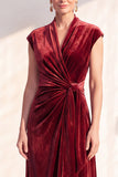 Velvet Ruched Dark Blue Mother of the Bride Dress with Cap Sleeves