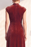 Velvet Ruched Dark Blue Mother of the Bride Dress with Cap Sleeves