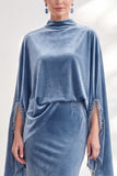 Coffee Mermaid Velvet Maxi Dress with Cape Sleeves
