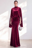 Coffee Mermaid Velvet Maxi Dress with Cape Sleeves