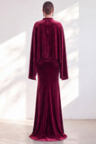 Coffee Mermaid Velvet Maxi Dress with Cape Sleeves
