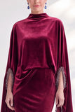 Coffee Mermaid Velvet Maxi Dress with Cape Sleeves