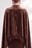 Coffee Mermaid Velvet Maxi Dress with Cape Sleeves