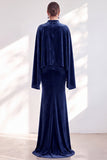 Coffee Mermaid Velvet Maxi Dress with Cape Sleeves