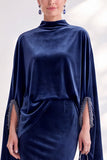 Coffee Mermaid Velvet Maxi Dress with Cape Sleeves