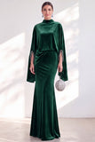 Coffee Mermaid Velvet Maxi Dress with Cape Sleeves