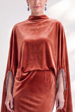 Coffee Mermaid Velvet Maxi Dress with Cape Sleeves