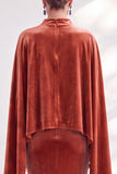 Coffee Mermaid Velvet Maxi Dress with Cape Sleeves