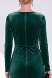 Dark Green Bateau Neck Velvet Midi Mother of the Bride Dress with Long Sleeves