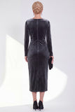 Dark Green Bateau Neck Velvet Midi Mother of the Bride Dress with Long Sleeves