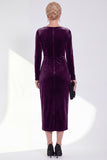 Dark Green Bateau Neck Velvet Midi Mother of the Bride Dress with Long Sleeves