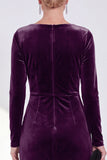 Dark Green Bateau Neck Velvet Midi Mother of the Bride Dress with Long Sleeves