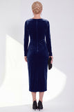 Dark Green Bateau Neck Velvet Midi Mother of the Bride Dress with Long Sleeves