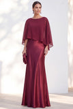 Blue Satin Mermaid Bateau Neck Mother of the Bride Dress with Cape