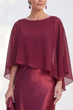Blue Satin Mermaid Bateau Neck Mother of the Bride Dress with Cape