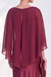 Blue Satin Mermaid Bateau Neck Mother of the Bride Dress with Cape