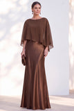 Blue Satin Mermaid Bateau Neck Mother of the Bride Dress with Cape