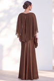 Blue Satin Mermaid Bateau Neck Mother of the Bride Dress with Cape
