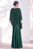 Blue Satin Mermaid Bateau Neck Mother of the Bride Dress with Cape