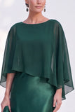 Blue Satin Mermaid Bateau Neck Mother of the Bride Dress with Cape