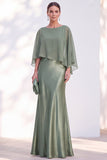 Blue Satin Mermaid Bateau Neck Mother of the Bride Dress with Cape