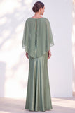 Blue Satin Mermaid Bateau Neck Mother of the Bride Dress with Cape