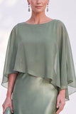 Blue Satin Mermaid Bateau Neck Mother of the Bride Dress with Cape