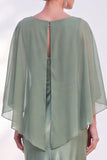 Blue Satin Mermaid Bateau Neck Mother of the Bride Dress with Cape