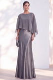 Blue Satin Mermaid Bateau Neck Mother of the Bride Dress with Cape