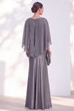 Blue Satin Mermaid Bateau Neck Mother of the Bride Dress with Cape