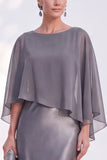 Blue Satin Mermaid Bateau Neck Mother of the Bride Dress with Cape