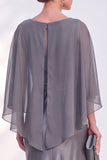 Blue Satin Mermaid Bateau Neck Mother of the Bride Dress with Cape