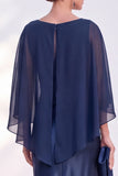 Blue Satin Mermaid Bateau Neck Mother of the Bride Dress with Cape