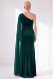 One Shoulder Velvet Sheath Black Maxi Dress with Cape Sleeve