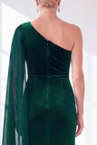 One Shoulder Velvet Sheath Black Maxi Dress with Cape Sleeve
