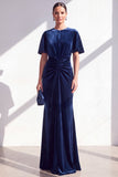 Velvet Ruched Burgundy Maxi Dress with Short Sleeves