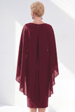 Navy Sheath Bateau Neck Midi Mother of the Bride Dress with Cape