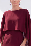 Navy Sheath Bateau Neck Midi Mother of the Bride Dress with Cape