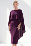 Navy Sheath Bateau Neck Midi Mother of the Bride Dress with Cape