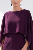 Navy Sheath Bateau Neck Midi Mother of the Bride Dress with Cape