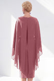 Navy Sheath Bateau Neck Midi Mother of the Bride Dress with Cape