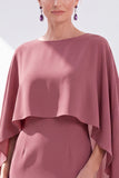 Navy Sheath Bateau Neck Midi Mother of the Bride Dress with Cape